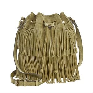 PATRICIA NASH✨Bronte Olive Suede Fringe Boho Drawstring Bucket Bag